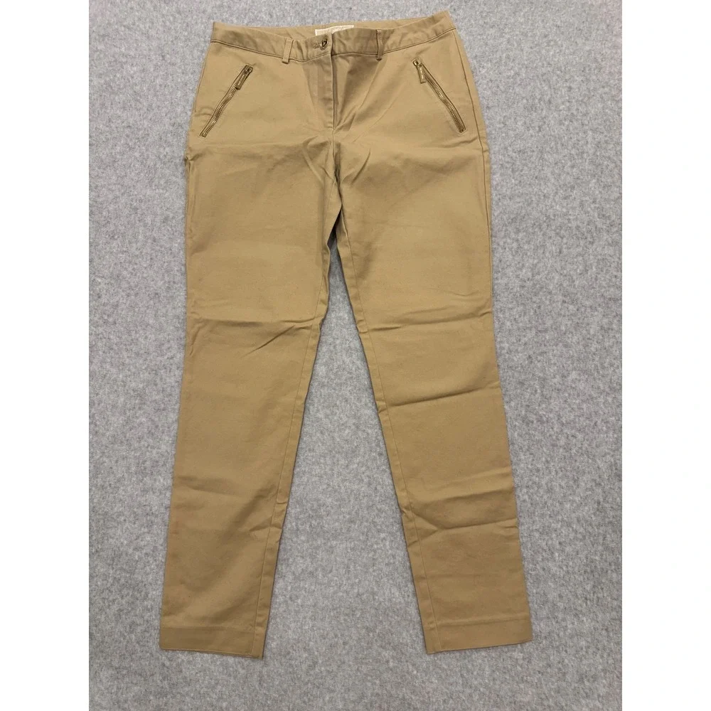 Michael Michael Kors Womens Khaki Chino Pants Gold Zipper Pockets Tan Size 8